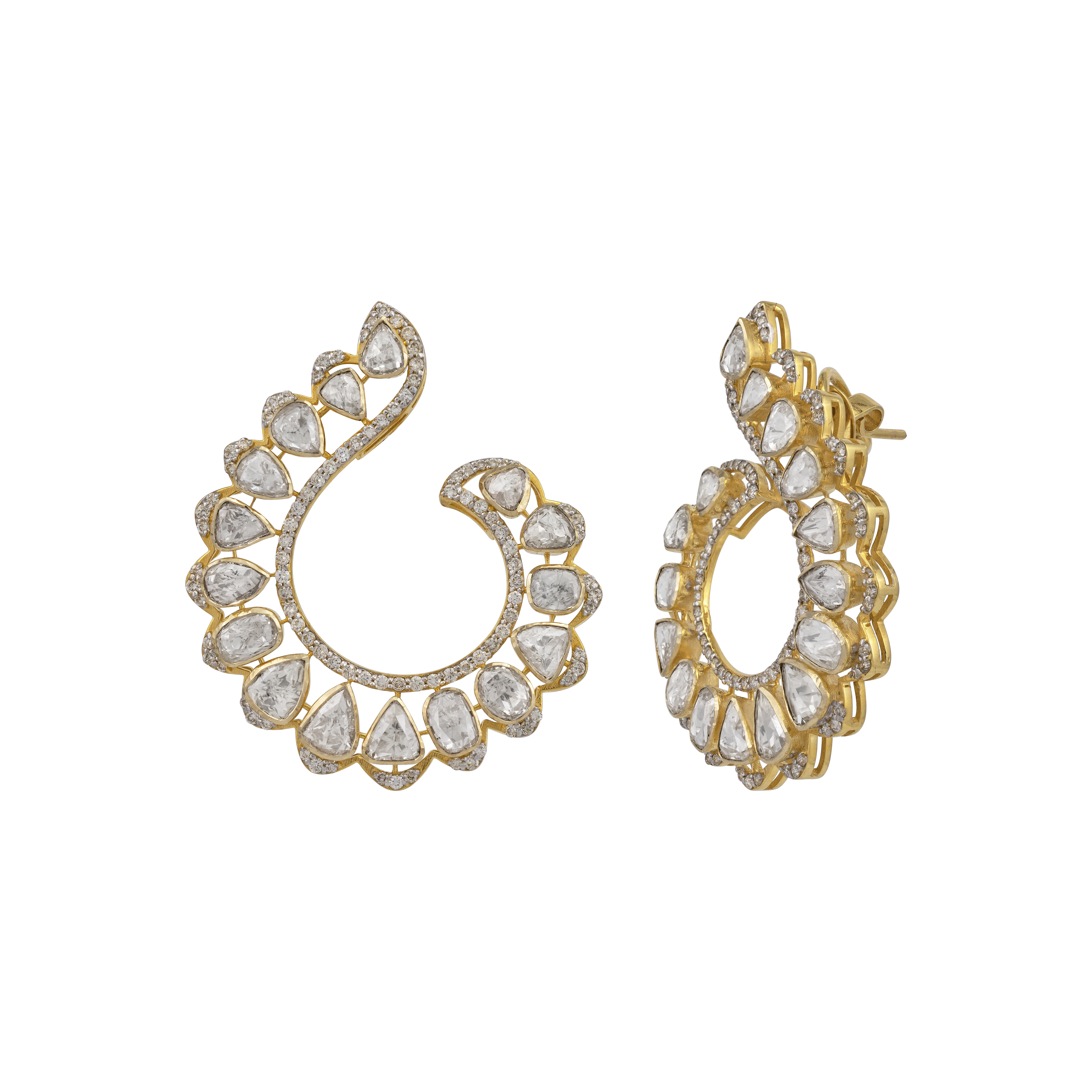 Graceful Polki and Diamond Swirl Hoops